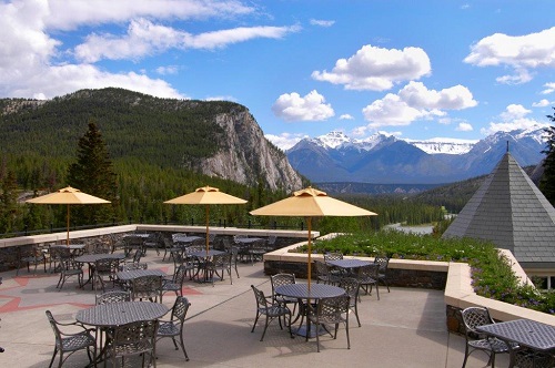 Fairmont Banff Springs Hotel lounge patioFairmont Banff Springs Hotel lounge patio